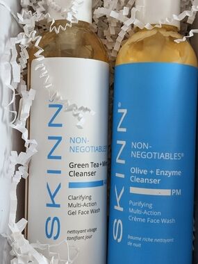 SKINN White & Blue Non-Negotiables Cleansers (Green Tea + Mint, Olive + Enzyme)